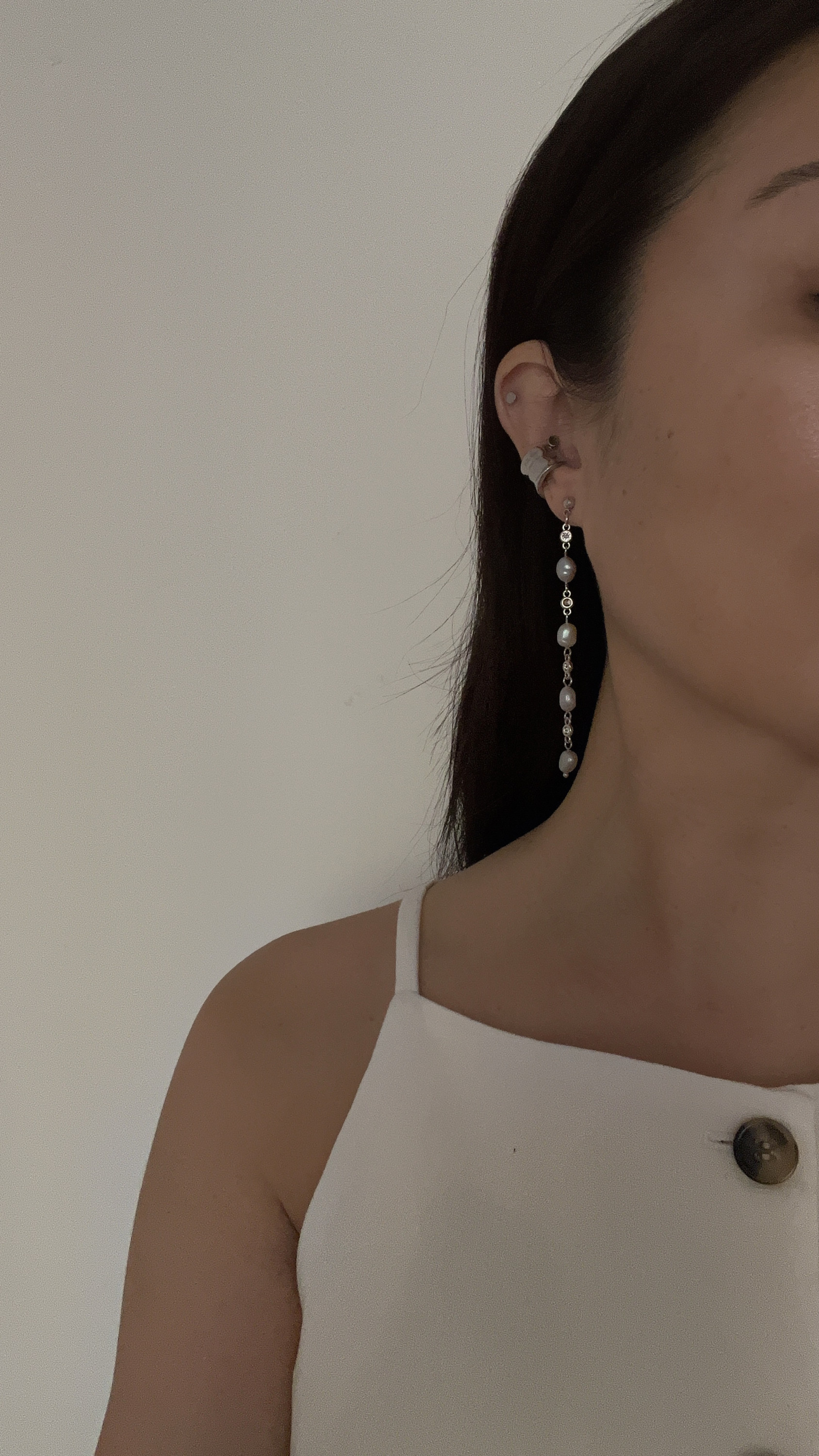 Серьги длинные (серый жемчуг)