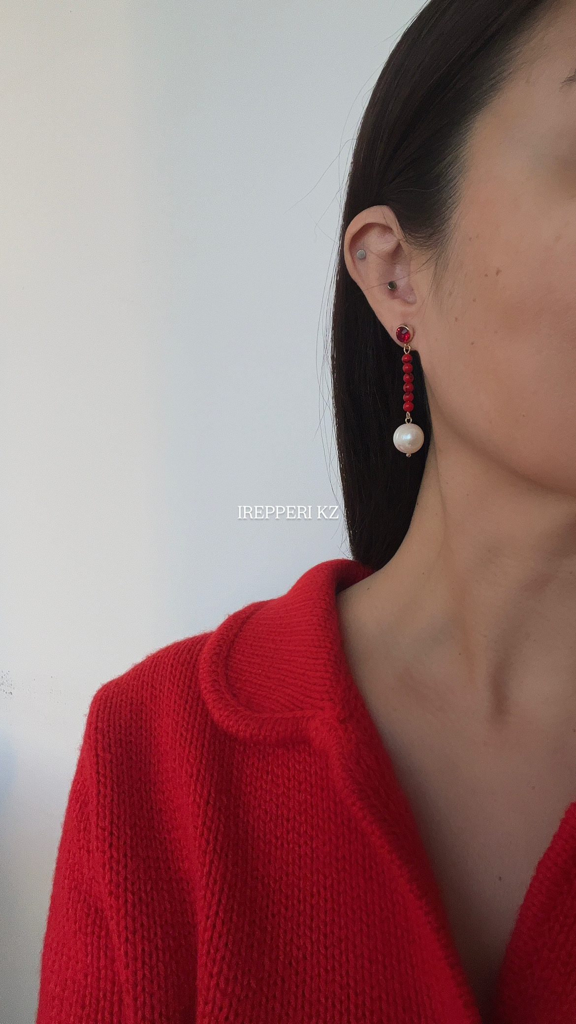 Серьги красные с жемчугом
