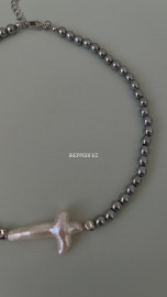 Чокер гематит с барочным жемчугом