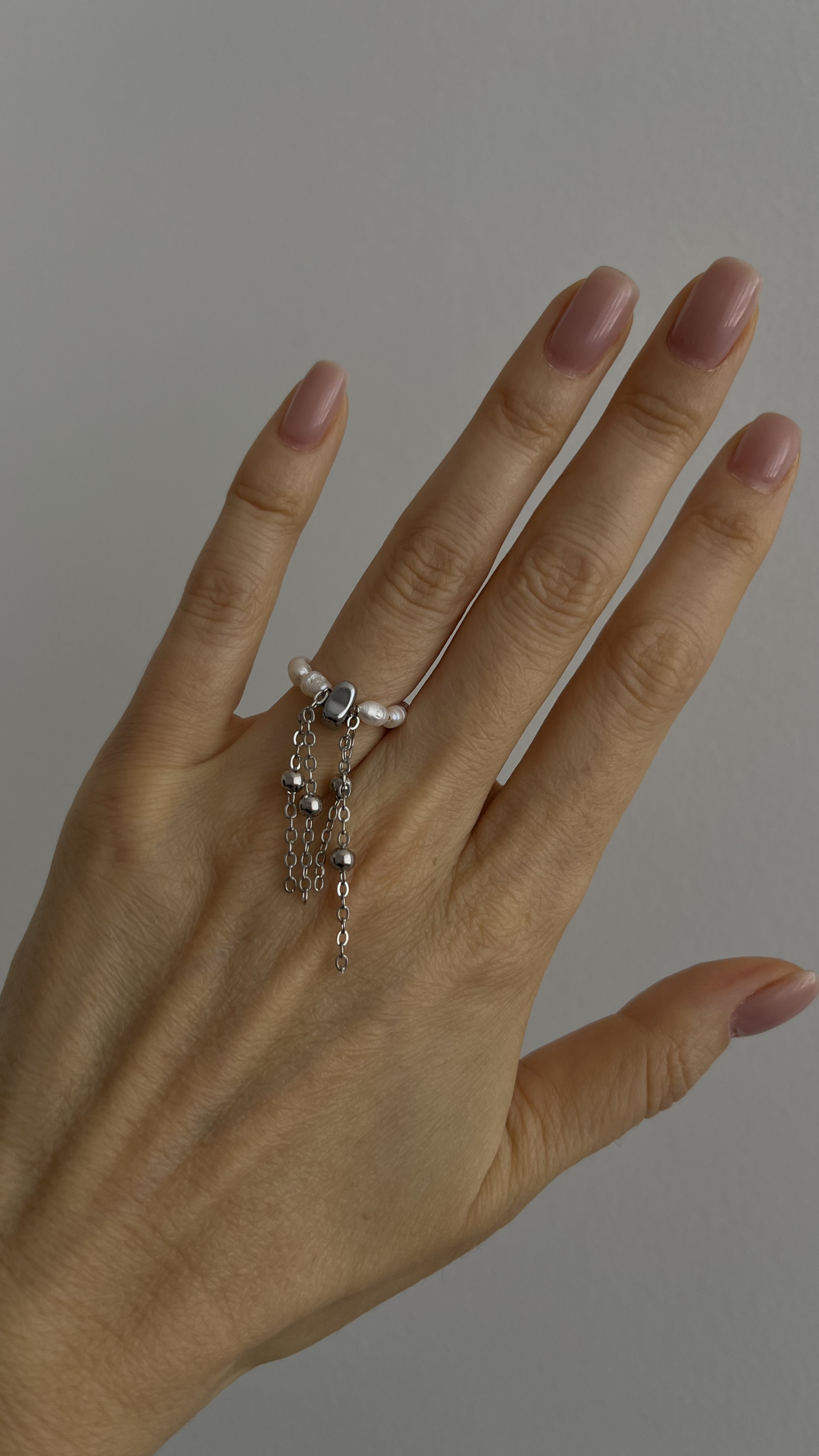 Кольцо жемчуг и гематит