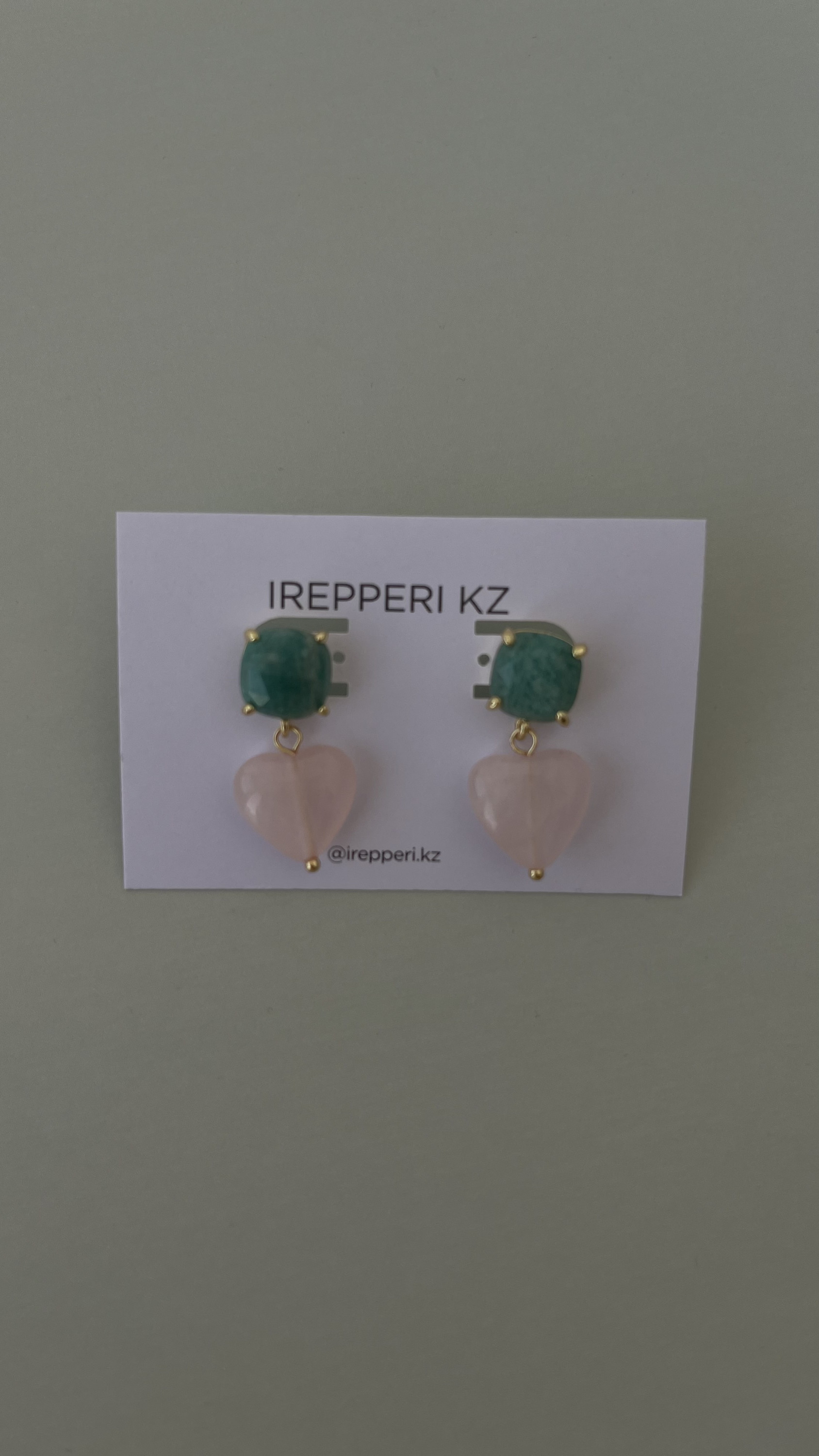 Серьги нефрит и розовый кварц