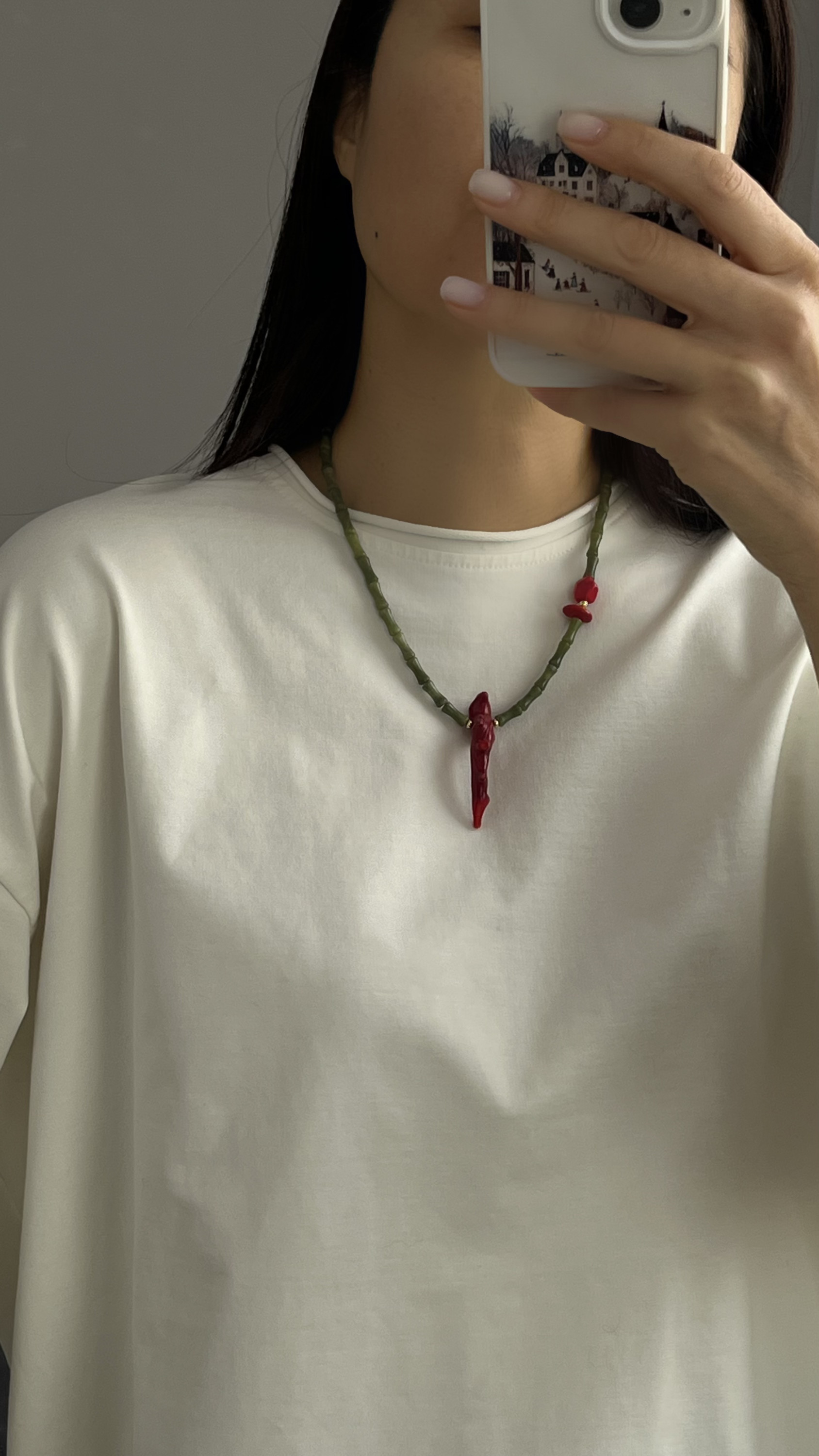 Колье яшма и коралл