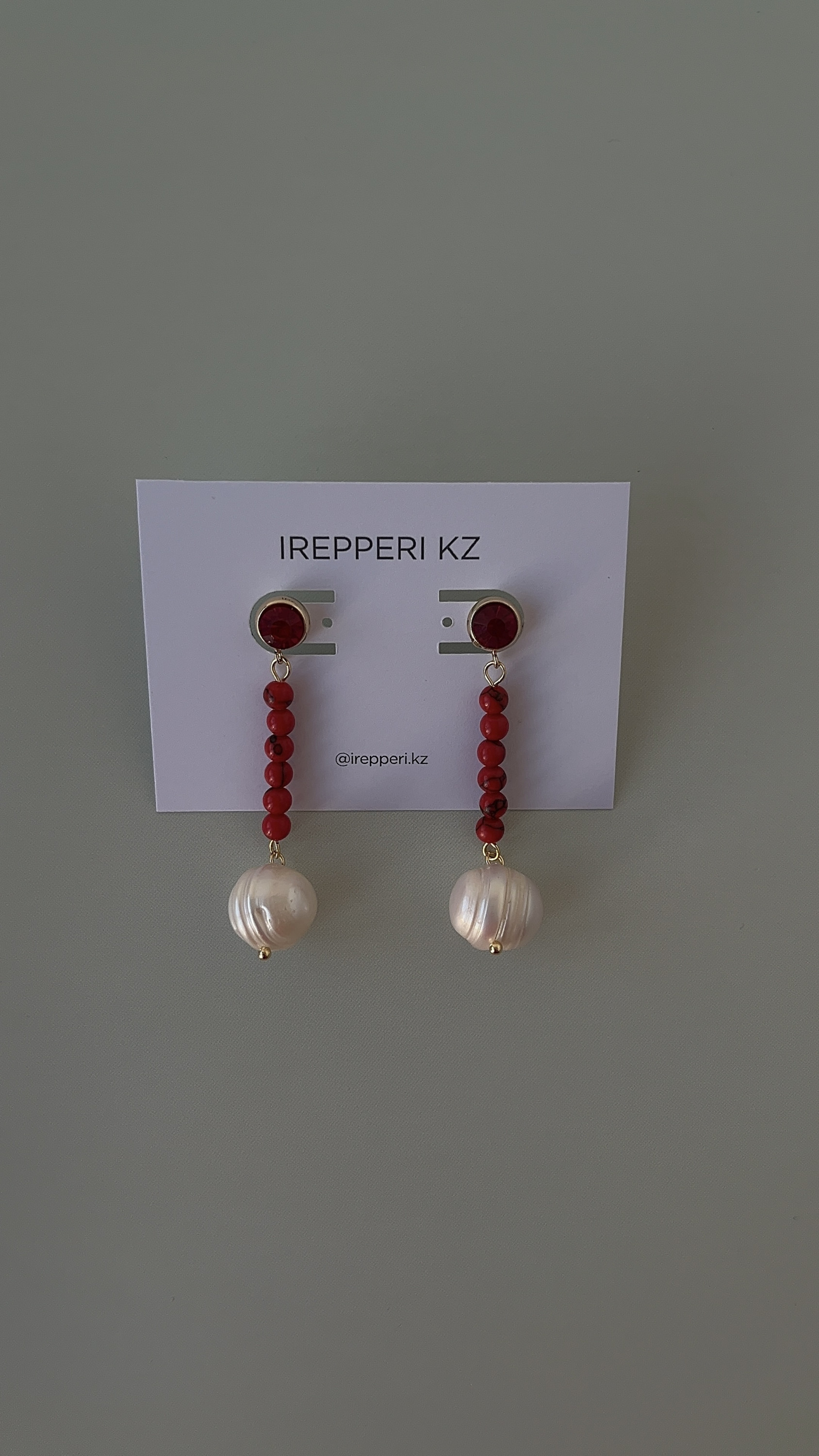 Серьги красные с жемчугом