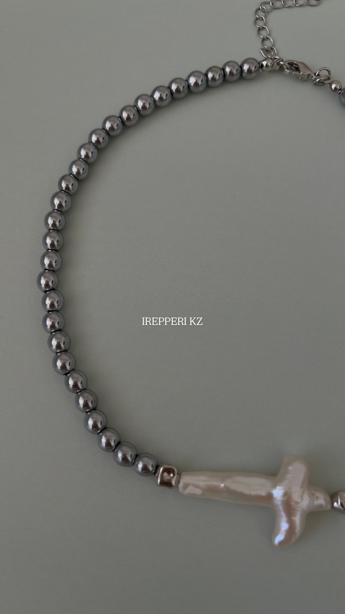 Чокер гематит с барочным жемчугом