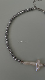 Чокер гематит с барочным жемчугом