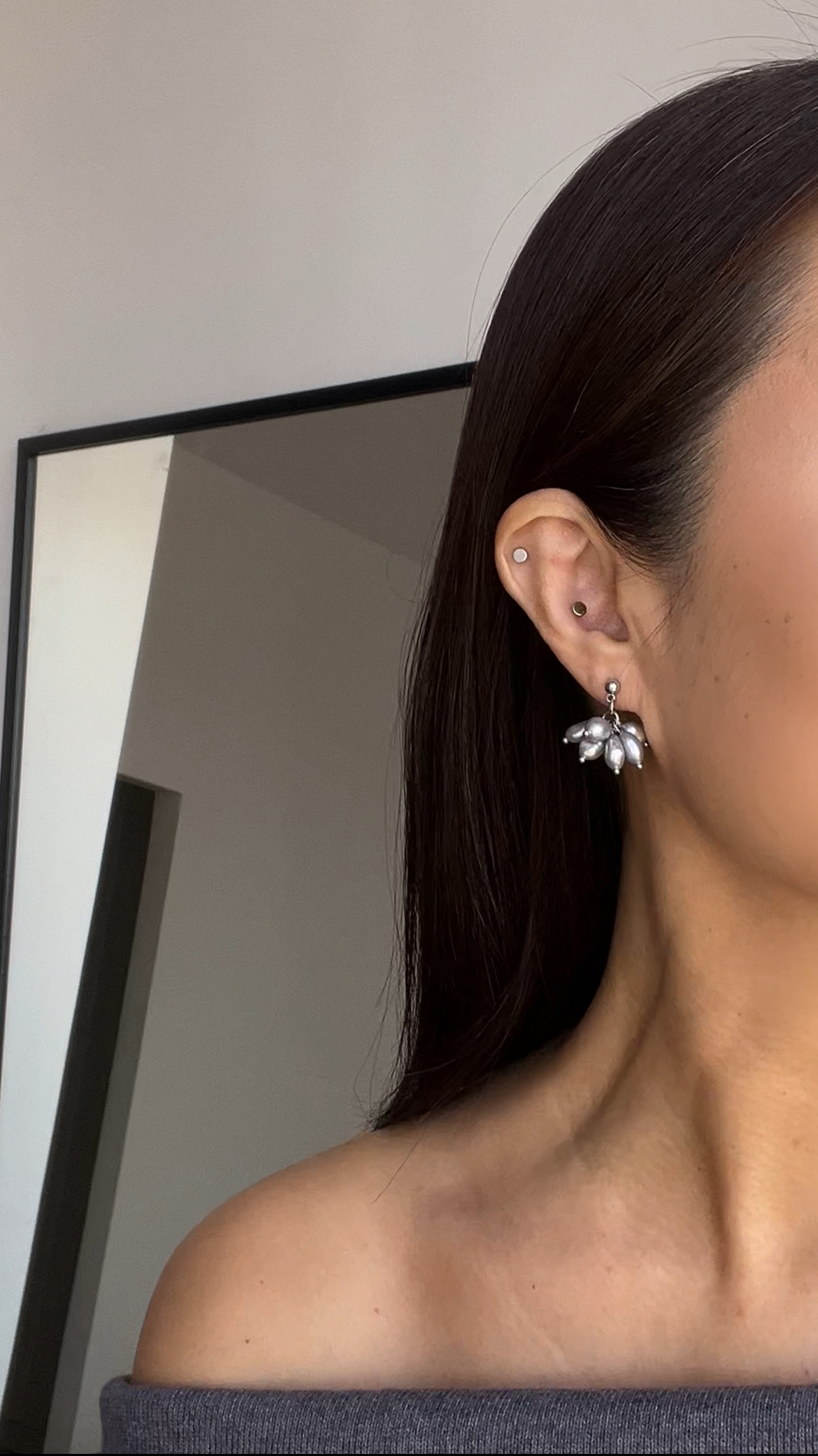 Серьги серый жемчуг