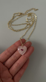 Цепь с кулоном из розового кварца