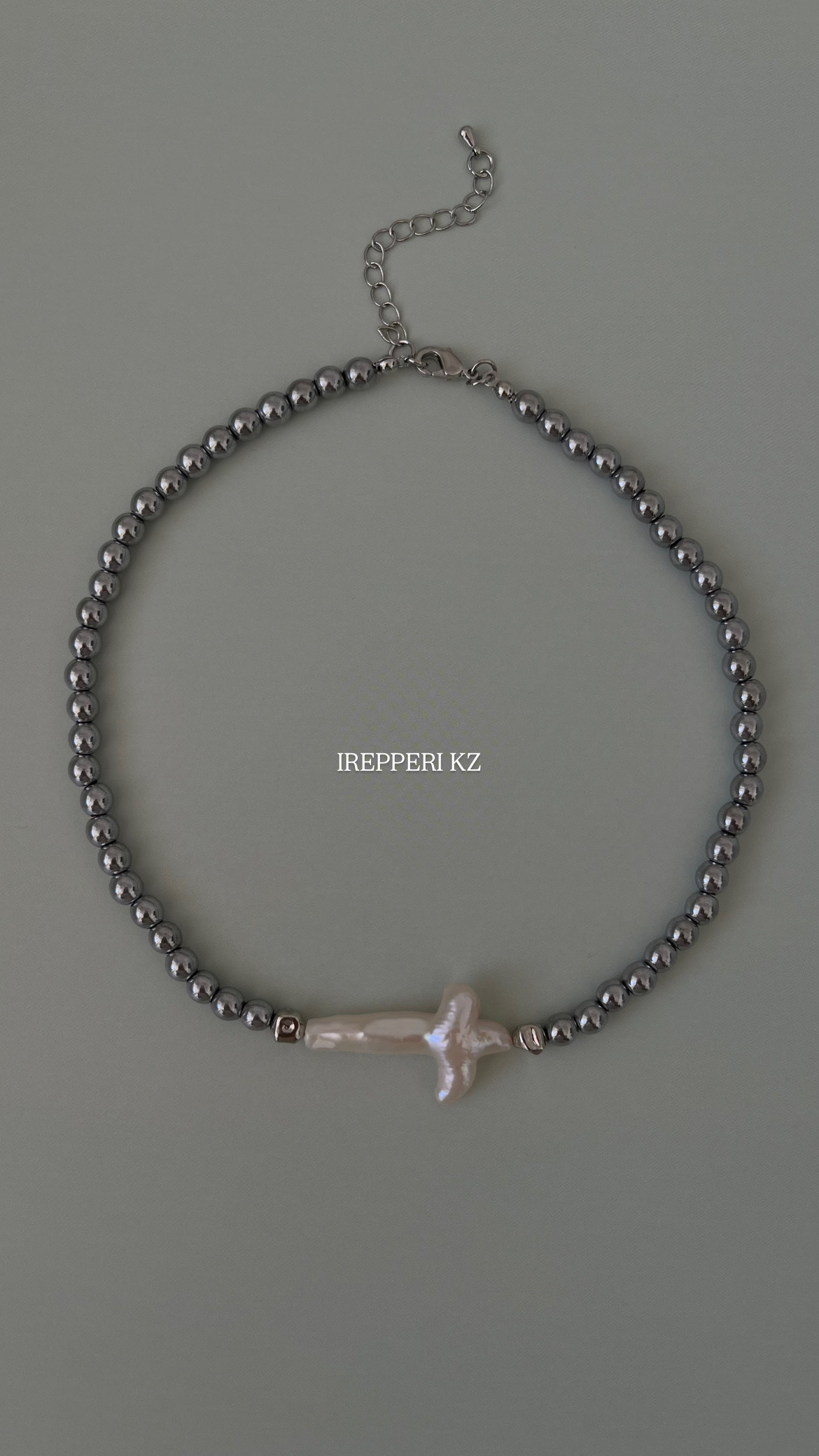 Чокер гематит с барочным жемчугом