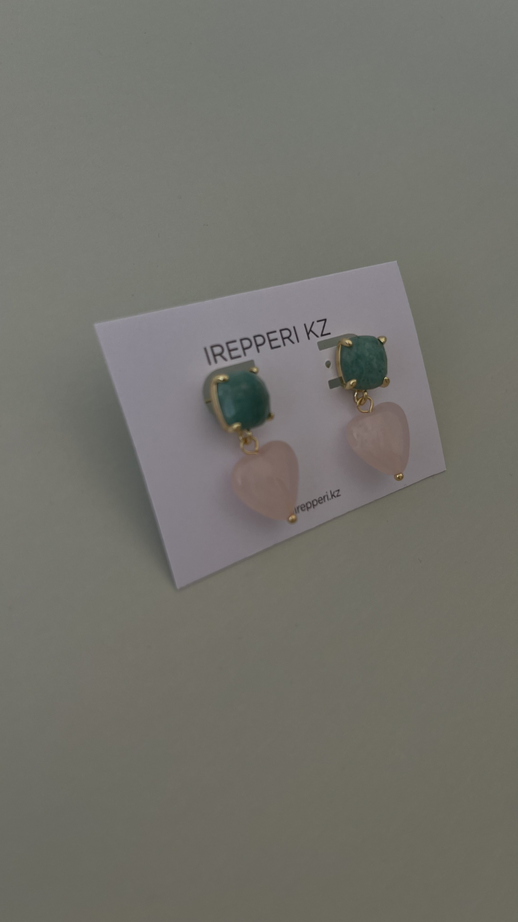 Серьги нефрит и розовый кварц