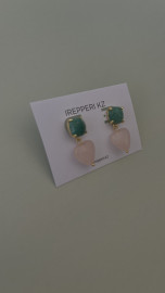 Серьги нефрит и розовый кварц